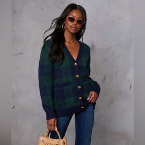 Fall Foliage Plaid Button Down Cardigan, NWT